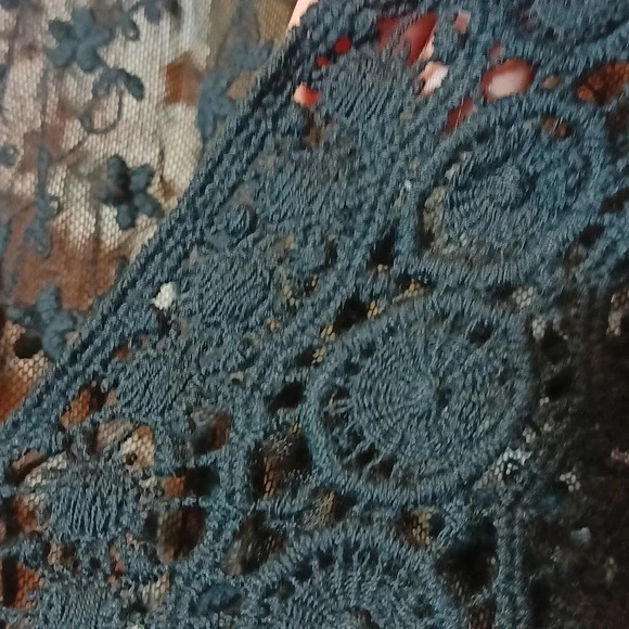 Whimsigoth floral crochet embroidered sheer Black Top boho s/m - Picture 10 of 12